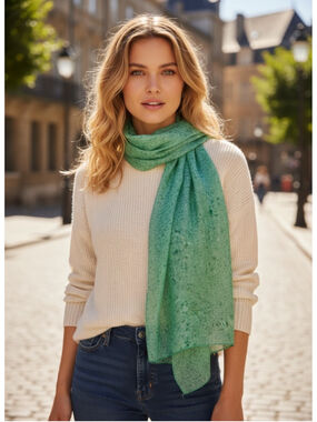 LANVIN Paris Vintage Silk Green Scarf Size 21 inches